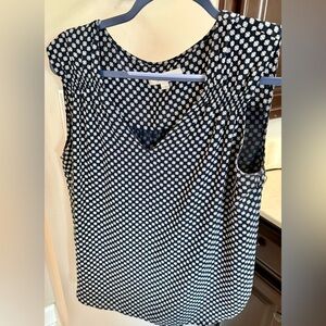 Loft Sleeveless Navy Blue Polka Dot V-Neck Blouse